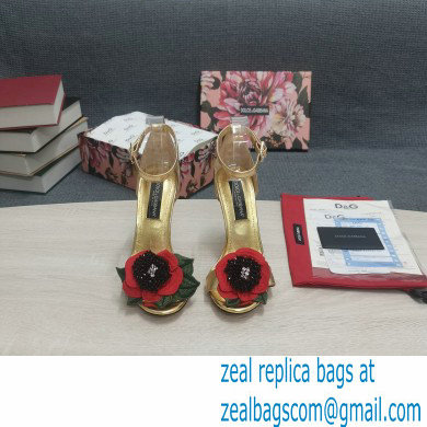 Dolce  &  Gabbana DG Logo Heel 10.5cm Black Red Roses Sandals Gold 2022